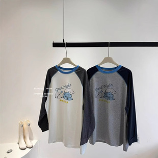 Korean Style Maternity Dress Casual Round Neck Cartoon Printed Smurfs Pregnant Women Large Edition Belly Covering Loose Raglan Sleeve Comfortable T