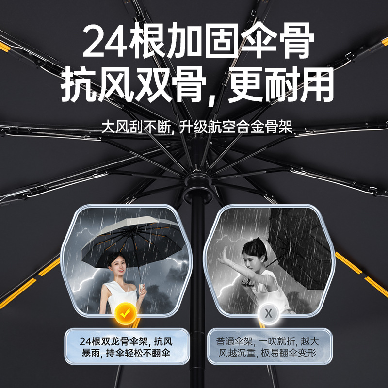 Paraguas automático de 24 huesos, paraguas plegable reforzado, negro, paraguas automático para hombres, paraguas publicitario, paraguas, logotipo personalizado al por mayor