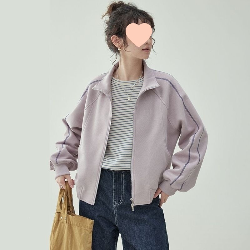 韩系氛围感撞色减龄立领短外套女春秋新款少女风洋气时尚百搭上衣
