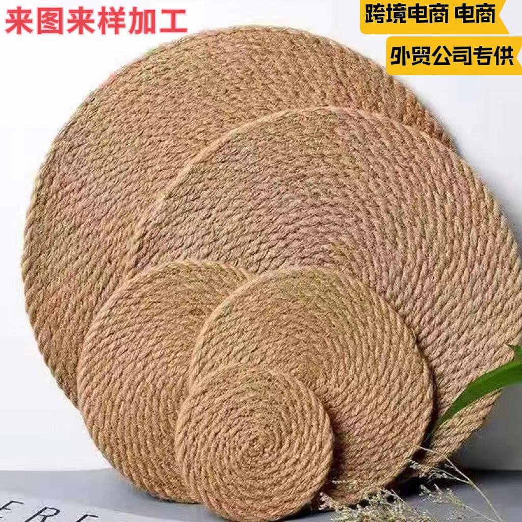 Pie Pie Pie proceso de tejido de paja estallado transfronterizo lino almohadilla de taza almohadilla de cuerda de lino almohadilla de aislamiento térmico almohadilla de yute de alta calidad