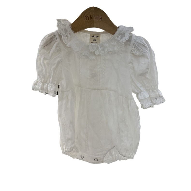Niñas de encaje collar chaqueta de verano delgada camiseta de manga corta ropa infantil coreana ropa de verano ropa de bebé 20245 verano