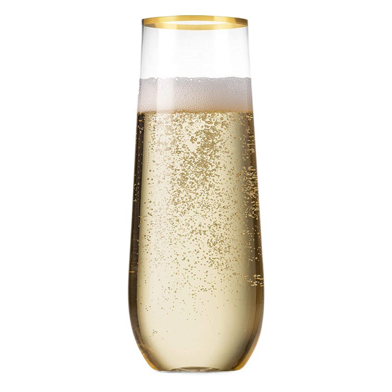 Venta al por mayor 9oz bronceado taza de plástico desechable oro copa de vino helado copa de vino copa de champán