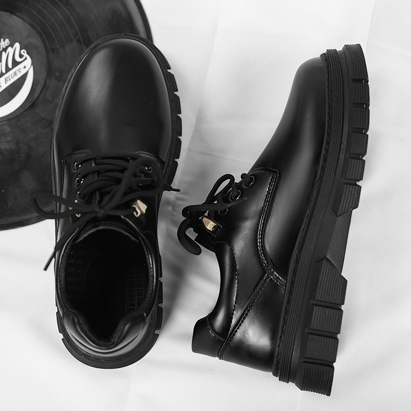 Zapatos casuales de cuero para hombres otoño nuevos lazos negros ropa de trabajo diaria cabeza redonda alta zapatos de cuero para hombres