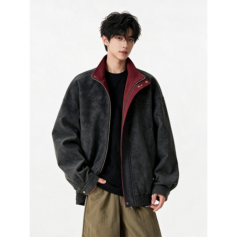 Matte tie-dye stand-up collar bomber jacket for men, 2026 autumn short style, cool and stylish oversized jacket, trendy brand top Matte tie-dye stand-up collar bomber jacket for men, 2026 autumn short style, cool and stylish oversized jacket, trendy brand top