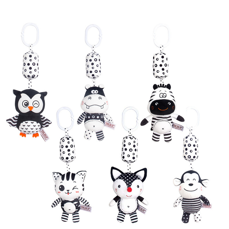 Juguete de educación temprana Happymonkey para bebés de 0 a 3 años, campana de cuna en blanco y negro, campana de viento, sonajero colgante para coche y cama.