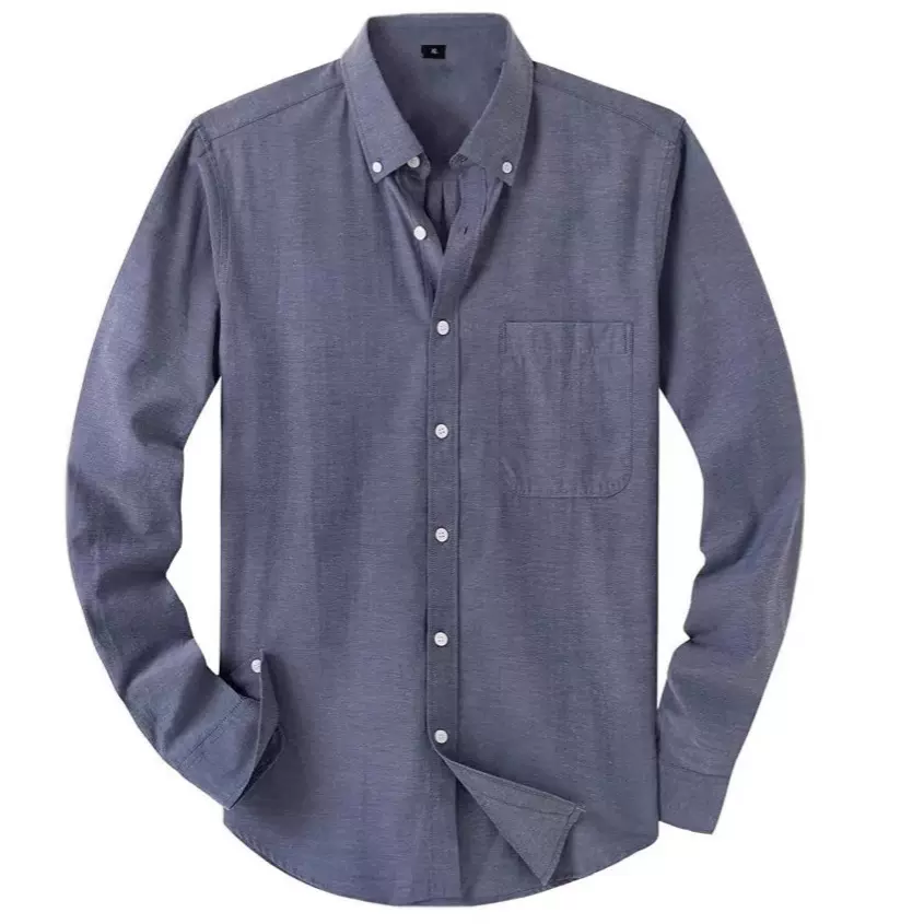 亚马逊纯色牛津纺衬衫男长袖系扣带口袋衬衣跨境欧码男式长袖衬衣
