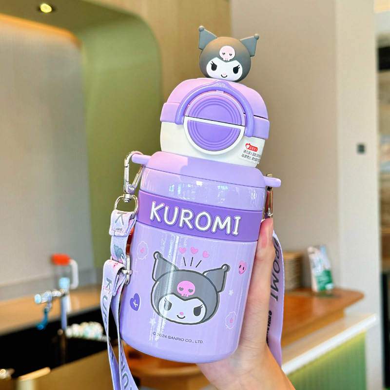 保温カップ 女子用 ストロー付き水筒 大容量 ダブルドリンクカップ ポータブル 316ステンレス 学生用 ダブルドリンク 漫画柄|undefined