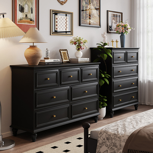 American Solid Wood Chest of Drawers Bedroom French Simple Drawer Cabinet Wall Storage Cabinet Bedside Storage Cabinet Living Room Chest of Drawers
