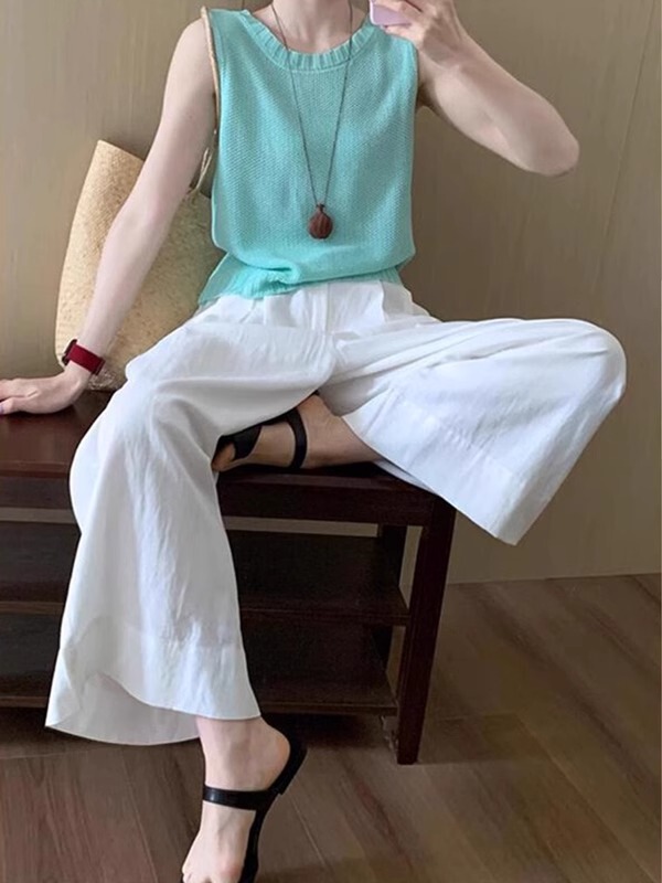エレガントで控えめなドーパミン年齢軽減2025夏服レッドニットベストパンツ女性用2点セット|undefined