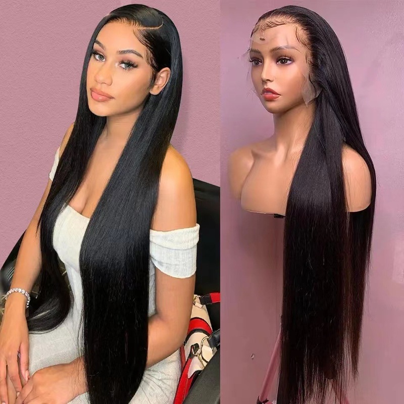 Amazon hot 13*4 front lace long straight wig headgear human hair wig in stock a generation of hair Amazon hot 13*4 front lace long straight wig headgear human hair wig in stock a generation of hair