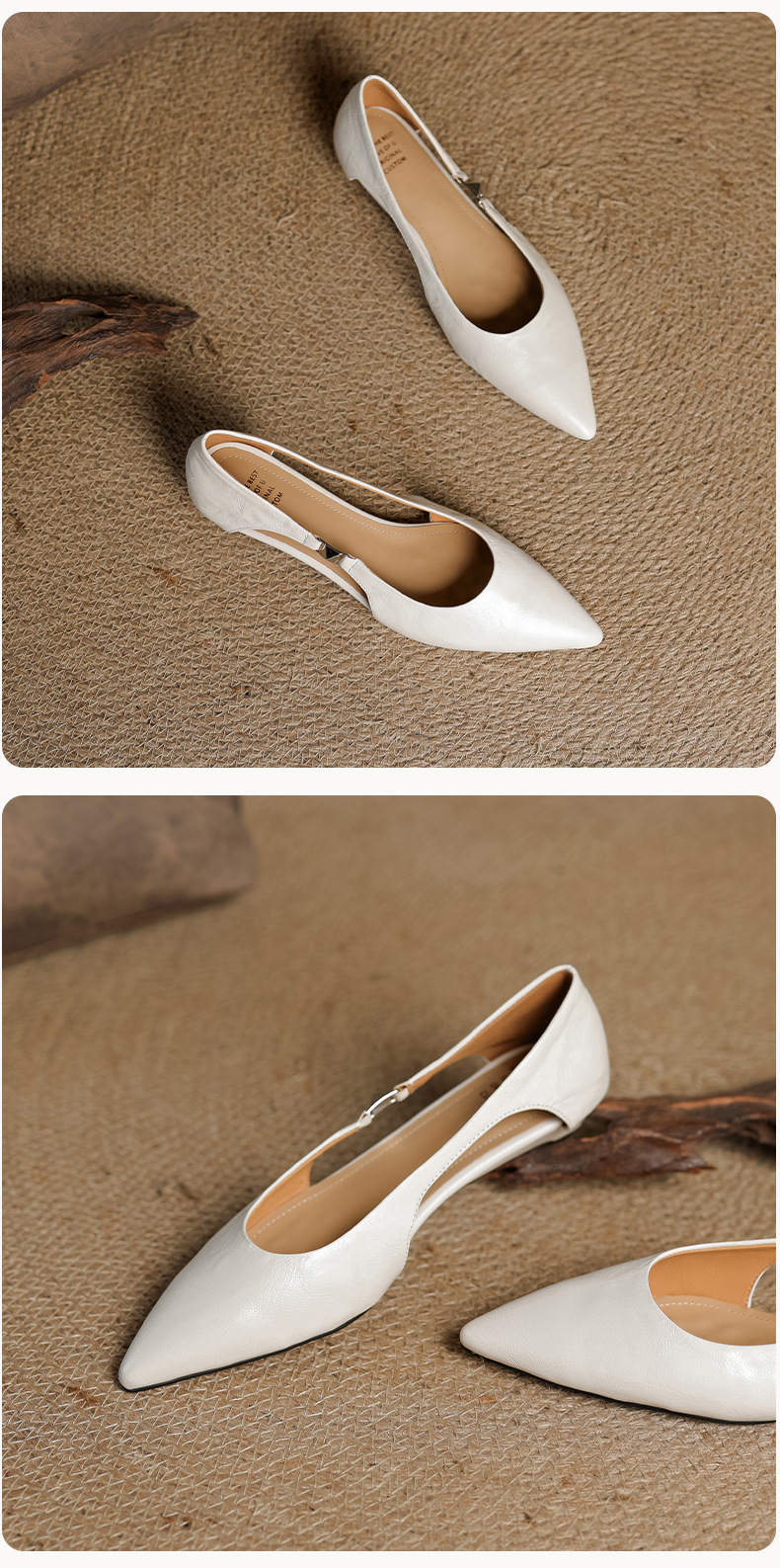 Sandal nữ da cừu mũi nhọn gót thấp hở mũi kiểu Hàn Quốc — đen chi tiết 21