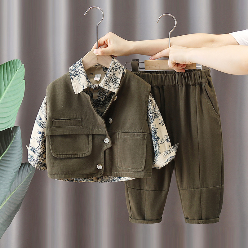 5721 Traje de primavera y otoño para niños 2024 Nuevo estilo para niños, ropa fresca y guapa para niños, ropa de primavera para bebés, traje coreano de tres piezas