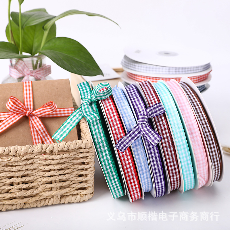 6mm lattice silk ribbon Cake packing bow Headdress diy Material retro ins Wind double-sided webbing 45 rice