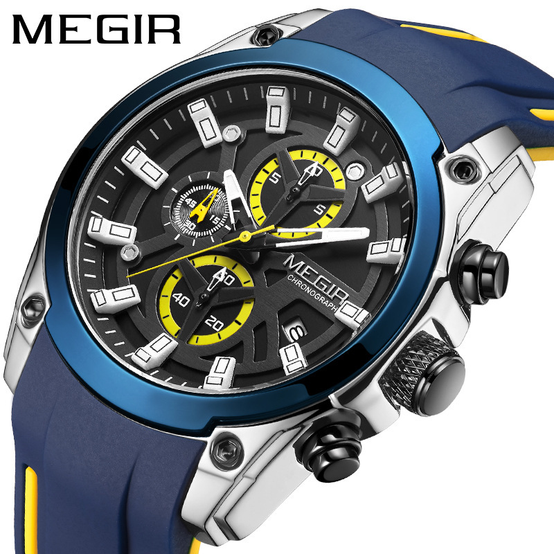 Brand Megir Men's Watch Multifunctional Chronograph Sports Silicone Men's Quartz Sports Watch 2144