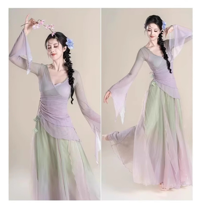 New Style Classical Dance Costume with Flowing and Ethereal Gauze Dress for Chinese Dance Performance, Practice Outfit Set for Women, Suitable for Runway Shows