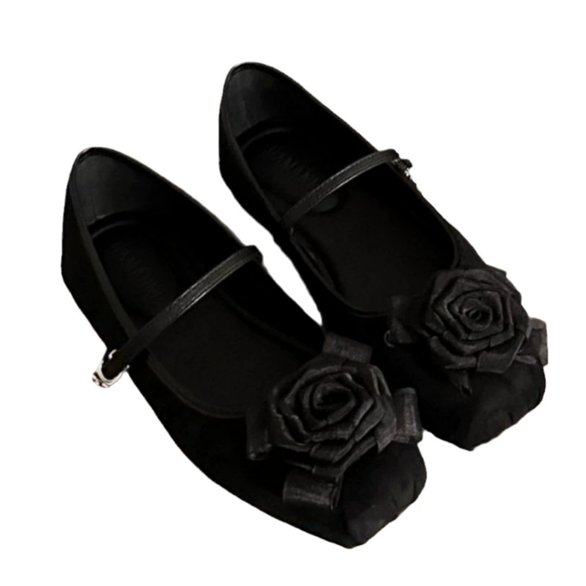 2025 new autumn sweet flower ballet shoes square toe soft sole flat shallow mouth single shoes temperament fashionable small leather shoes