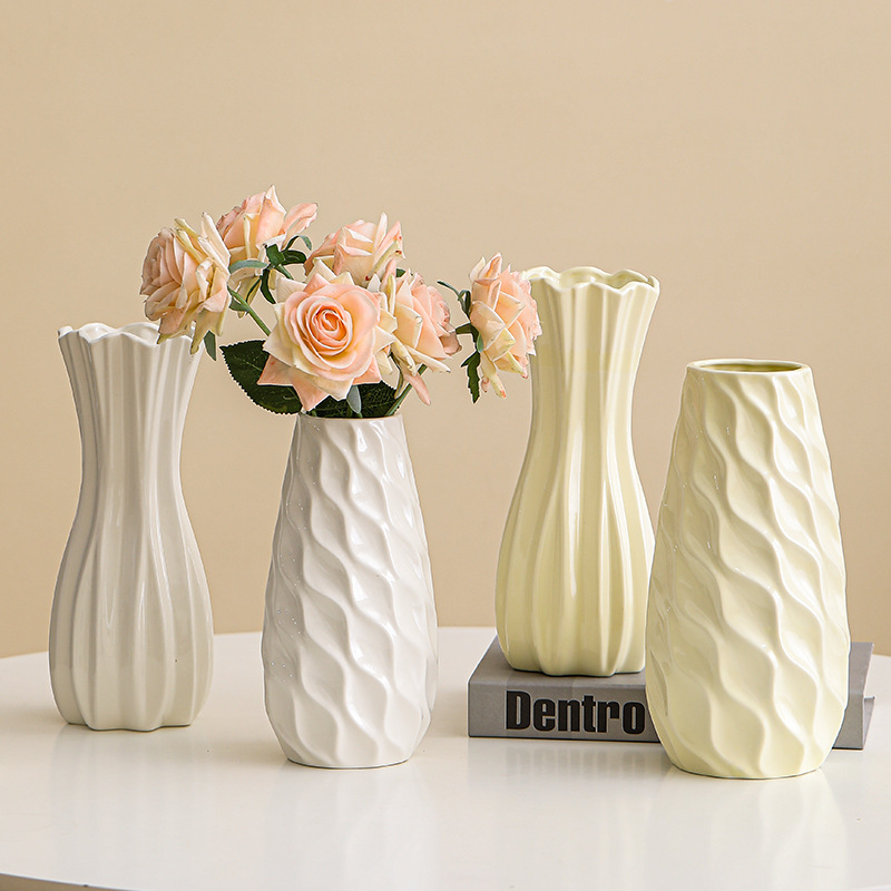 Modern Simple White Ceramic Vase Ornaments Living Room Flower Arrangement Dried Flowers Fresh Flowers Hydroponic Vessels High-End Crafts
