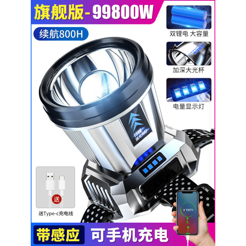ヘッドランプ、ヘッドマウント、強力な光充電、超高輝度釣り専用、超長寿命リチウム電池懐中電灯、夜釣り用センサーランプ|undefined
