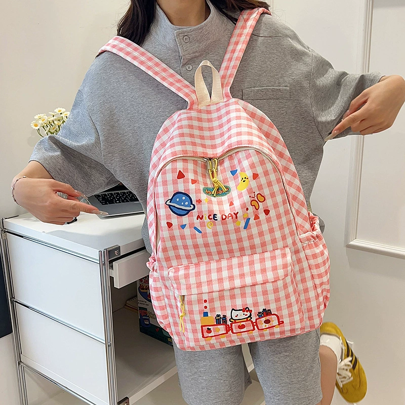 Милый детский школьный рюкзак в корейском стиле, новый модный текстурированный рюкзак большой вместимости, модный школьный рюкзак в японском стиле в клетку для учеников начальной школы