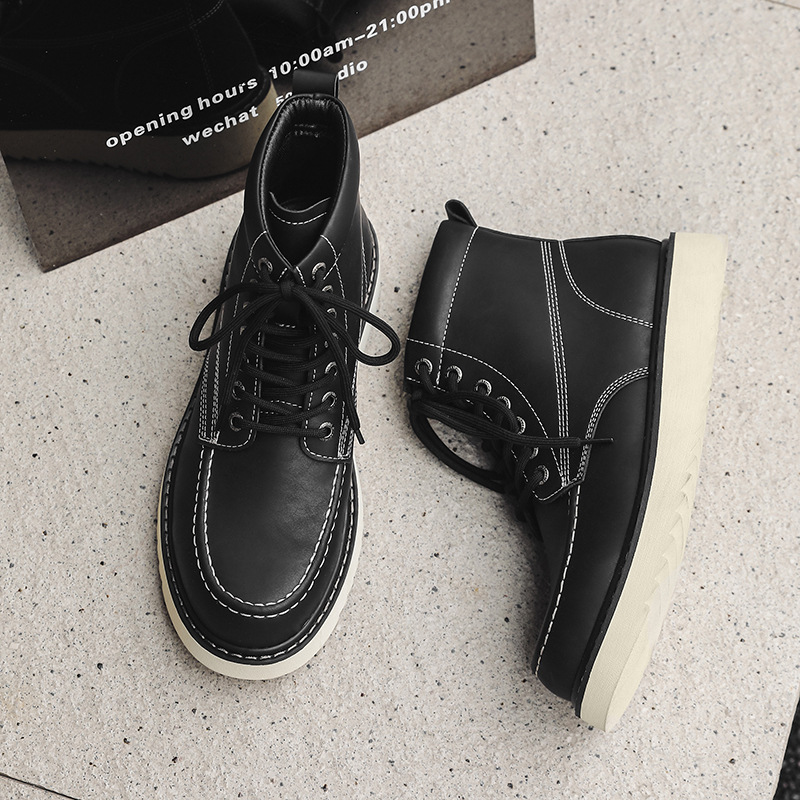 Martin – bottes montantes de moto pour hommes, tendance, décontractées, en velours, polyvalentes, combinaison de travail, 2024 coton, hiver 9055_voghion.com