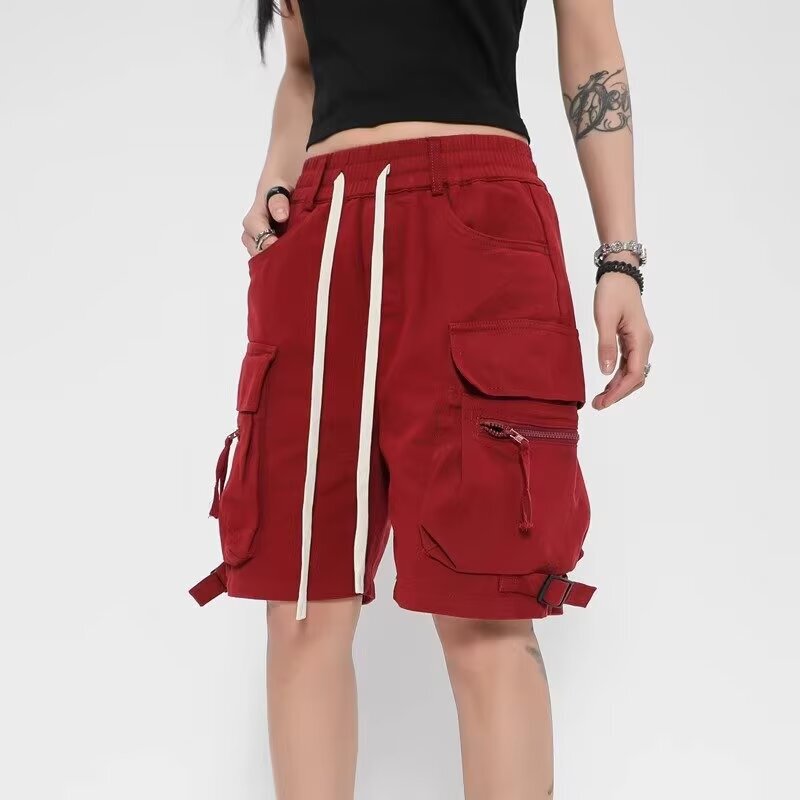 American High Street Red Cargo Shorts for Men and Women Summer Hip-Hop Trendy Brand Sports and Leisure Five-Point Pants Trendy