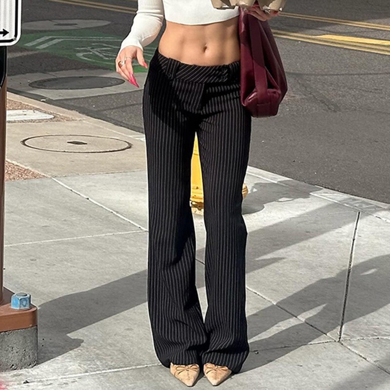 Casual Striped Low-Waist Flared Pants for Women, Stylish Street Versatile Slimming Hot Girl Long Pants Casual Striped Low-Waist Flared Pants for Women, Stylish Street Versatile Slimming Hot Girl Long Pants