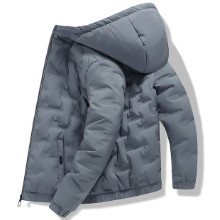 2025 Winter Men's Foreign Trade Cotton Hooded Jacket White Duck down Casual Versatile Trendy Solid Color Thickened Coat
