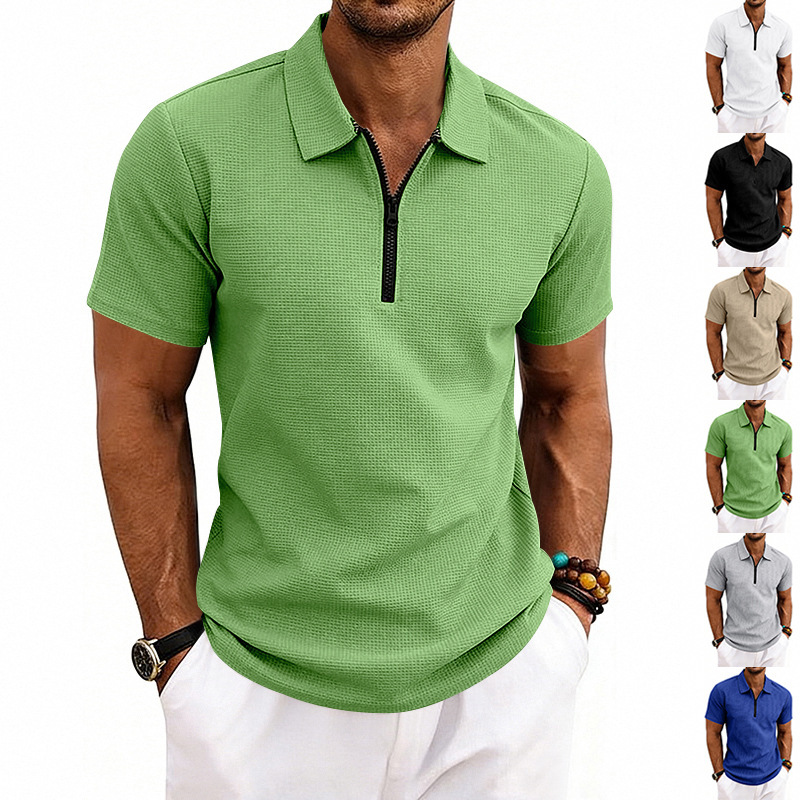 Herren Polohemd Waffelstrick Kurzarm Freizeit Sommer Shirt_voghion.com