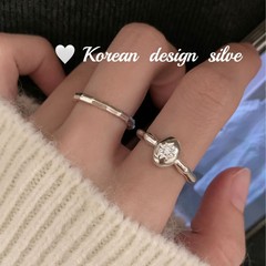 韓版Ins風設計銀飾品 S925純銀橢圓太陽花小鑽戒指高級感食指環女