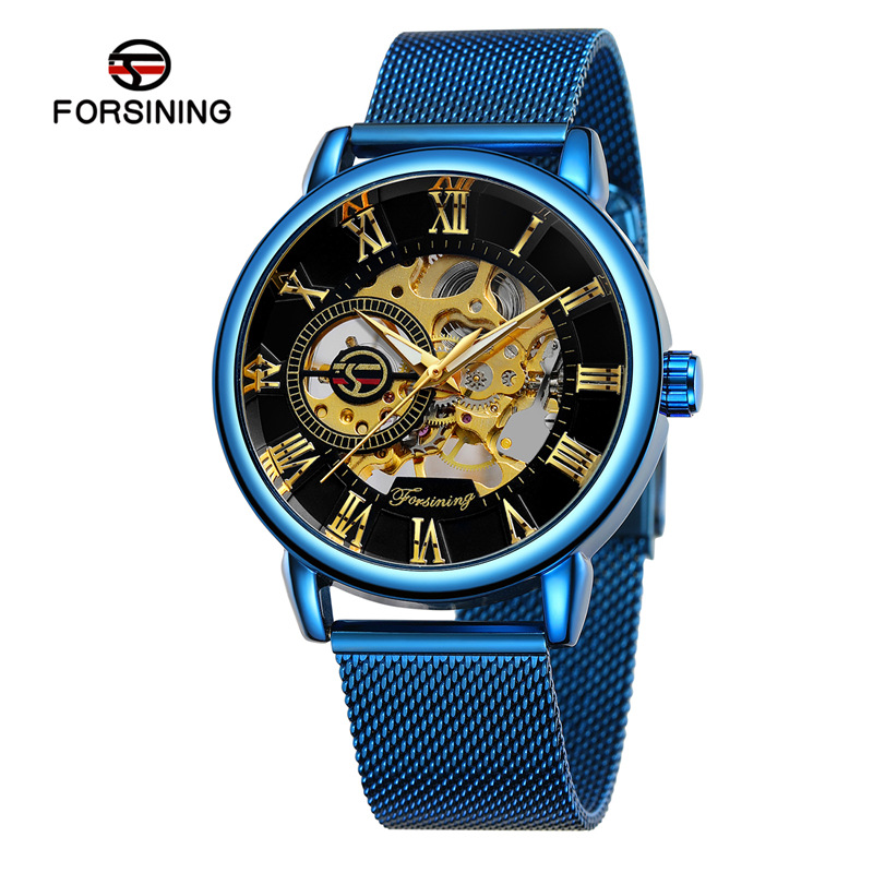 FORSINING8099 nueva moda impermeable creativa personalidad hueco mecánico de los hombres Correa malla reloj