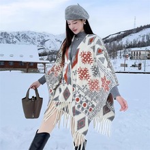 波西米亚民族风披肩女春秋季超大加厚斗篷外套旅游空调房开叉披风