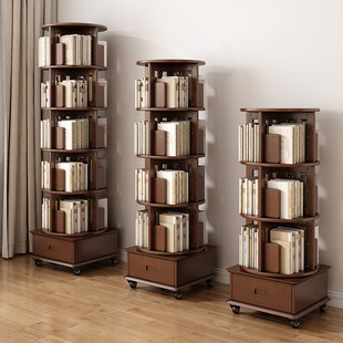 Rotating Bookshelf 360-degree Bookcase Solid Wood Children's Mobile Wheeled Living Room Internet Celebratory Bedroom Creative Corner Shelf