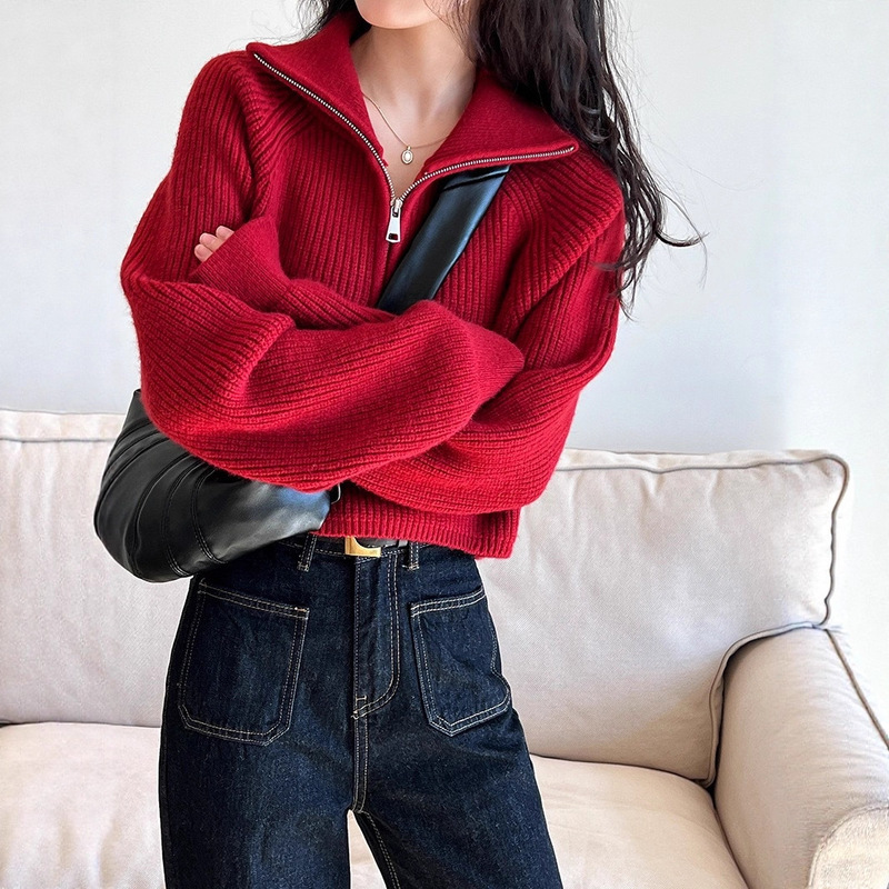 Cross-Border Special Zipper Half Turtleneck Knitwear for Women 2024 Autumn and Winter Short Thickened Design Knitwear