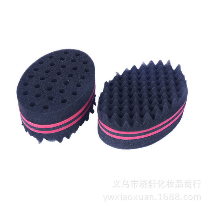 Los fabricantes de esponjas de pelo rizado suministran ola pequeña ovalada de dos caras con rizador de agujero herramienta de esponja de alta densidad y alta elasticidad