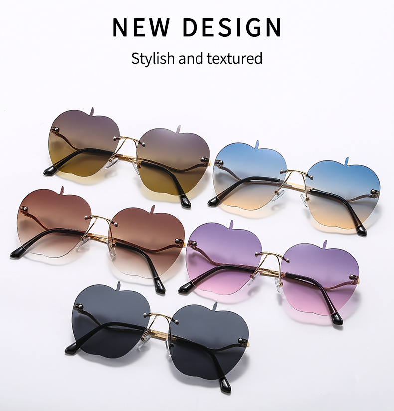 50g Weight Frameless Glasses Structure Sunglasses Classification PC, UV400 Protection, Gradient Tinted Lenses Lens Material Square Glasses Style Outdoor, Travel, Beach Occasion Apple Pattern All Seasons Season Unisex Gender Vacation, Novelty Style Vacation Novelty Apple PC UV400 Protection Gradient Tinted Lenses Square Frameless Women's Sunglasses 无