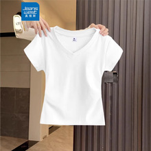 2026夏减龄白色纯棉v领短袖T恤女爆款夏季正肩上衣小个子半袖衫X