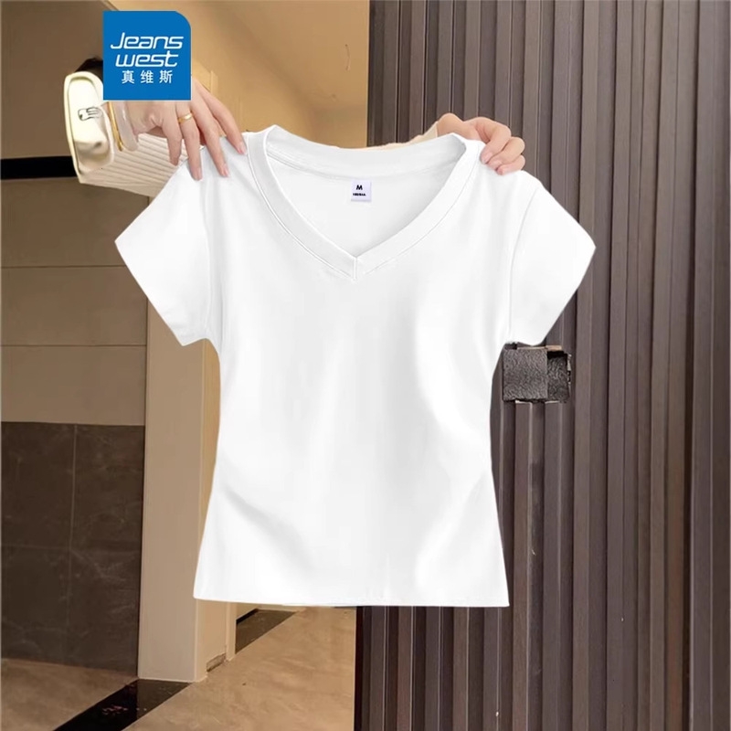 2026 Summer Age-Reducing White Pure Cotton V-Neck Short-Sleeve T-Shirt for Women, Popular Summer Regular Shoulder Top, Petite Half-Sleeve Shirt X 2026 Summer Age-Reducing White Pure Cotton V-Neck Short-Sleeve T-Shirt for Women, Popular Summer Regular Shoulder Top, Petite Half-Sleeve Shirt X