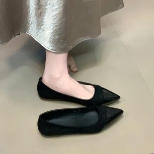 2025 Spring and Autumn New Evening Style with Skirt Socialite Flat Heels French Style Pointed Toe Shoes for Women