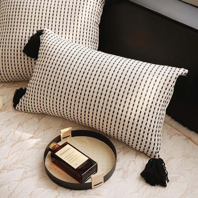ins nórdico francés lujo negro y blanco retro almohada sofá sala de estar superior almohada cojín cabezal de cama respaldo
