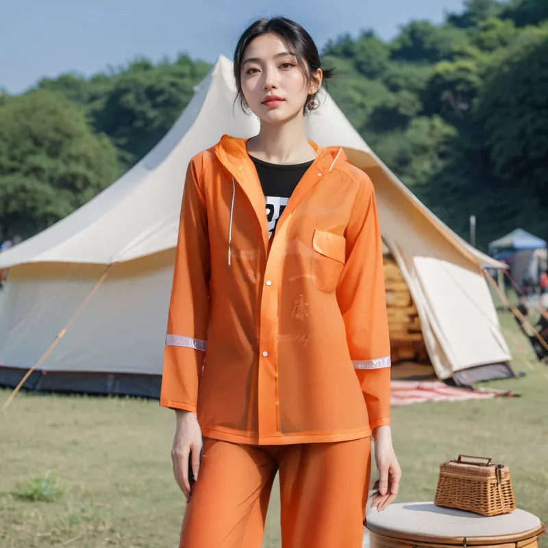 Factory direct supply of cross-border raincoat set, two-piece windproof and waterproof thickened reflective bright-colored raincoat