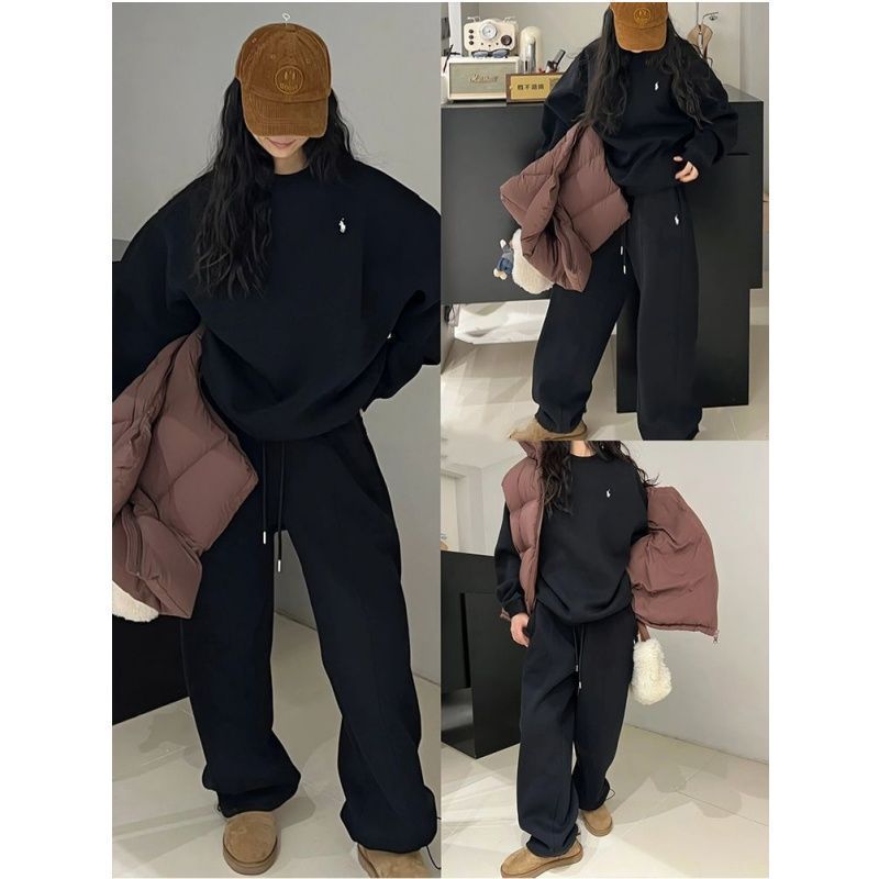 大码2-300斤秋冬新款加绒加厚卫衣套装女宽松休闲显示遮肉两件套|undefined