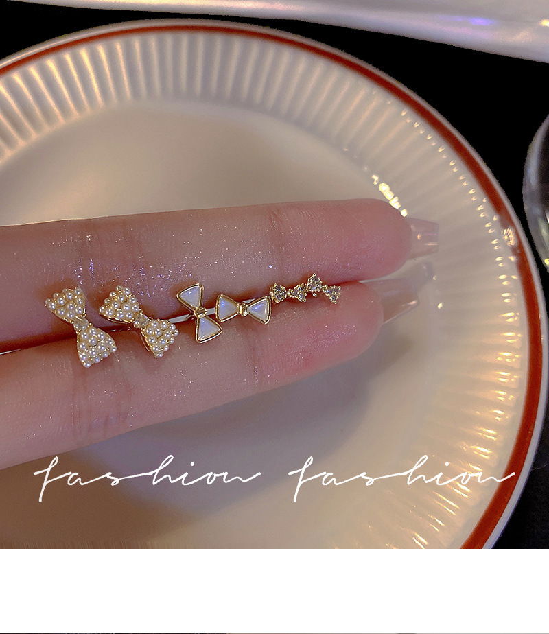 Fashion Water Droplets Bow Knot Copper Plating Opal Zircon Ear Studs 3 Pairs