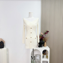 腰线少女2022新款交叉针织裙气质毛衣连衣裙女短裙女