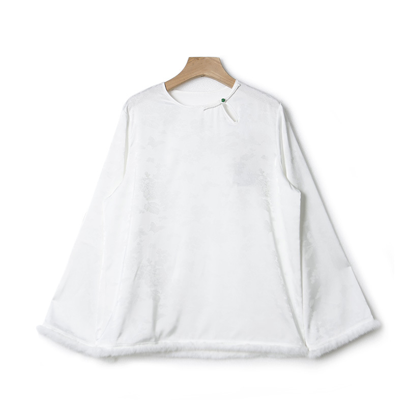 MS * GUOFENG 수정 자카드 모피 셔츠 코 빈 버튼 탑