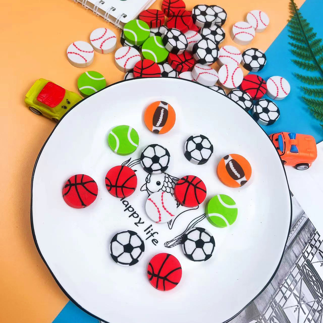 Creativo de dibujos animados de fútbol estilo borrador al por mayor escuela primaria estudiante borrador cabeza niños aprendizaje papelería regalo