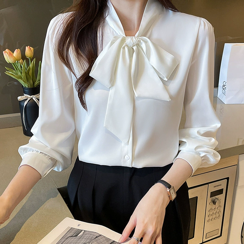2025 весенняя новая белая блузка с бантом и лентой, женская длинная шифоновая модная блузка, очень сказочный топ