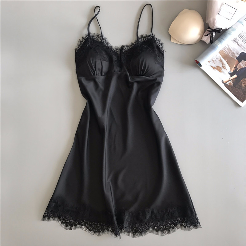 Cross-Border Spring, Autumn and Summer New Women's Sexy Nightgown with Chest Pads, Camisole Dress, Nightdress, Base Nightdress, Slim-Fitting Loungewear