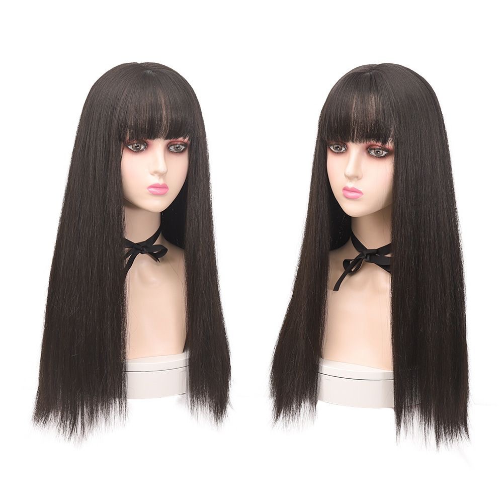 Perucas de cabello largo cabello largo negro cabello recto aire natural franja cabello realista fabricantes de cabello al por mayor