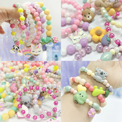 Children's Cute Beaded Bracelet, Cartoon Pearl Hand Chain, Cartoon Rainbow Unicorn Bead Jewelry for Girls