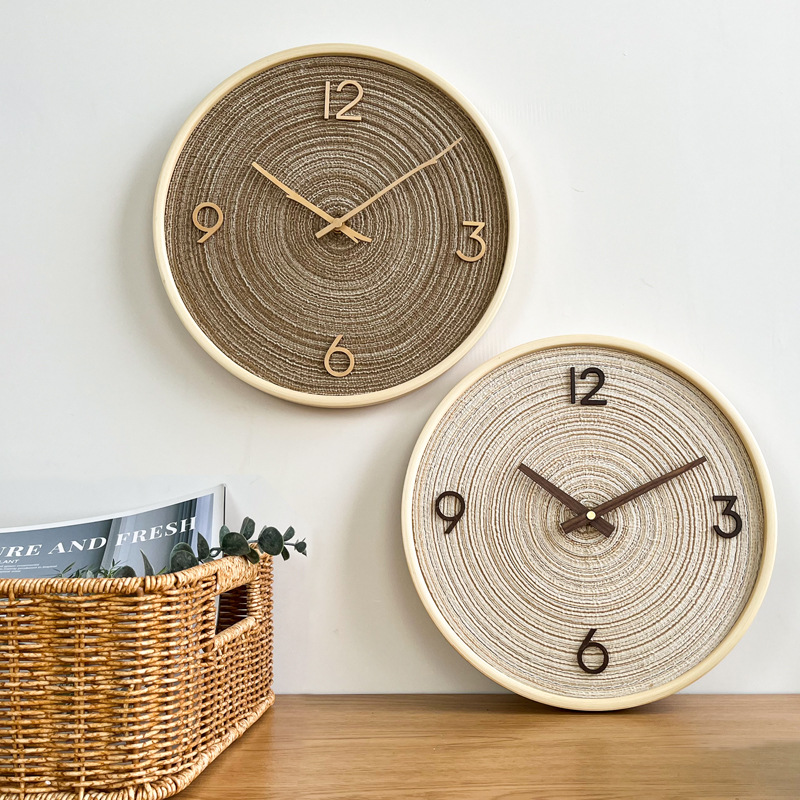Minimalist Nordic Solid Wood Fabric Wall Clock For Living Room_voghion.com
